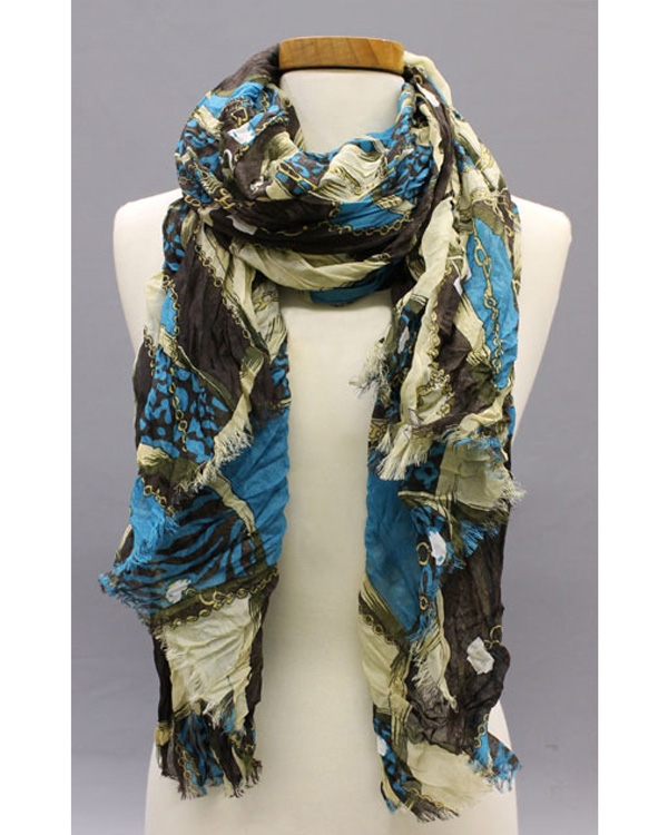 Extra wide animal and chain print fall crinkle scarf