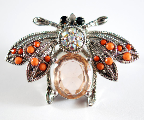 Crystal and acryl deco bee brooch