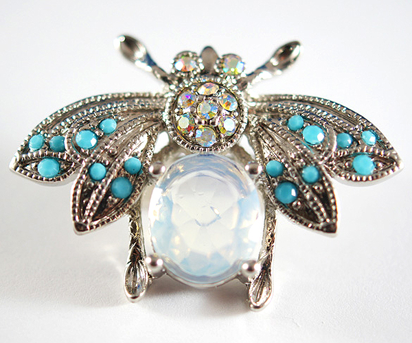 Crystal and acryl deco bee brooch