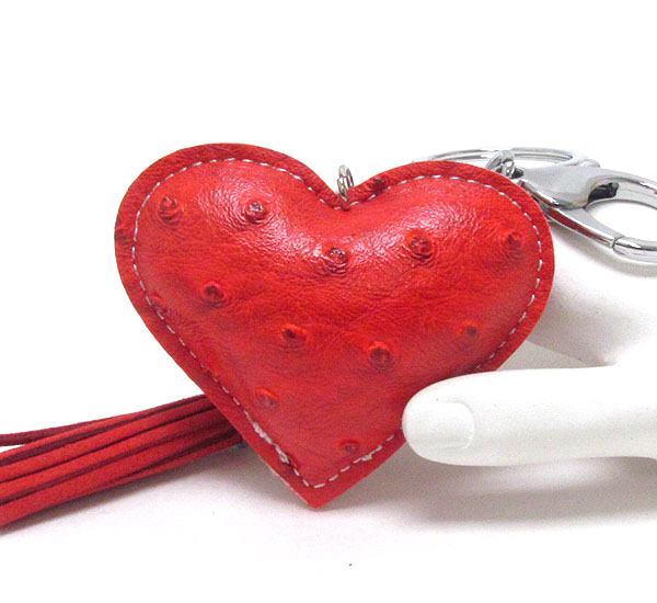 Ostrich leatherette puff heart key chain -valentine