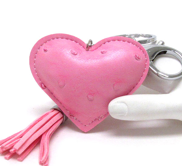 Ostrich leatherette puff heart key chain -valentine