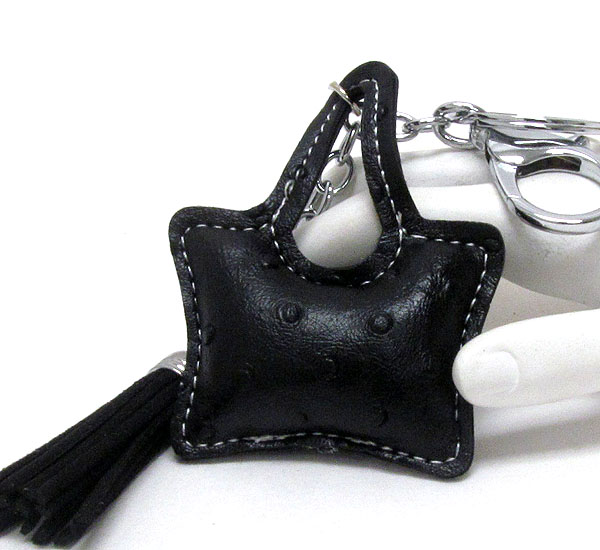 Ostrich leatherette tote bag key chain