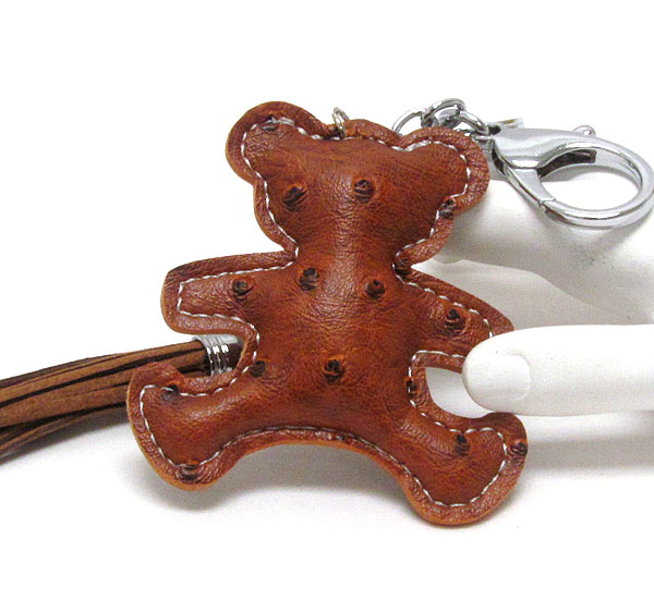 Ostrich leatherette bear key chain