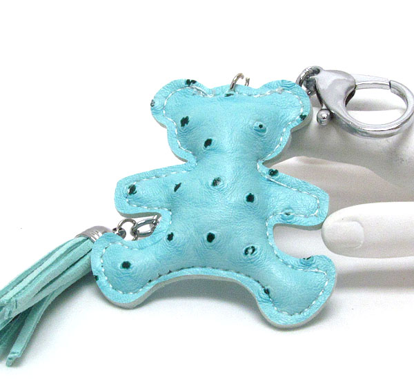 Ostrich leatherette bear key chain