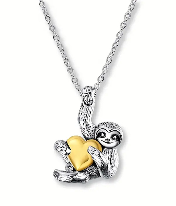 Sloth and heart necklace