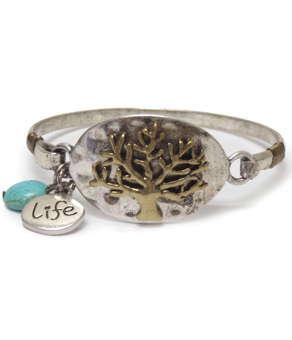 Tree of life charm thin bangle bracelet