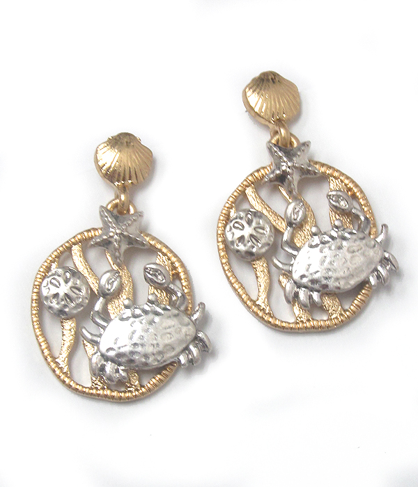 Two tone metal sealife theme earring - crab