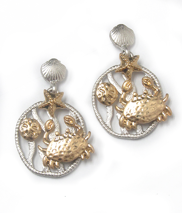 Two tone metal sealife theme earring - crab