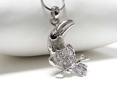 Made in korea whitegold plating crystal toucan pendant necklace