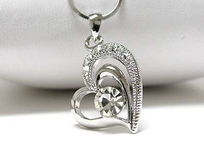 Made in korea whitegold plating crystal heart pendant necklace