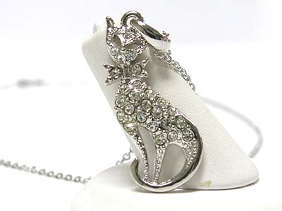 Made in korea whitegold plating crystal cat pendant necklace