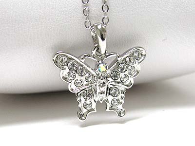 Made in korea whitegold plating crystal small butterfly pendant necklace