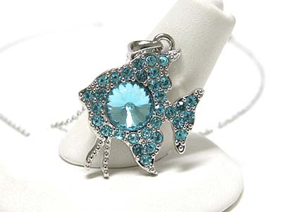 Made in korea whitegold plating crystal fish pendant necklace