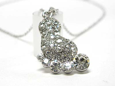 Made in korea whitegold plating crystal footprint pendant necklace