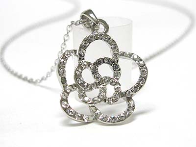 Made in korea whitegold plating crystal flower pendant necklace