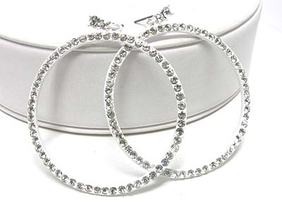 Large crystal drop hoop enamel earring - hoops