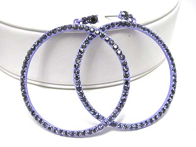 Large crystal drop hoop enamel earring - hoops