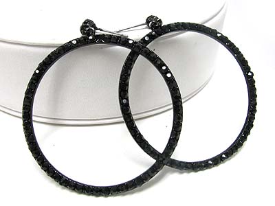 Large crystal drop hoop enamel earring - hoops