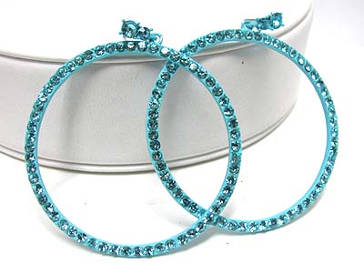 Large crystal drop hoop enamel earring - hoops