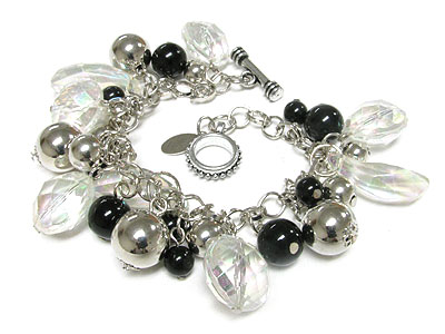 Multi metal and acrylic ball toggle bracelet