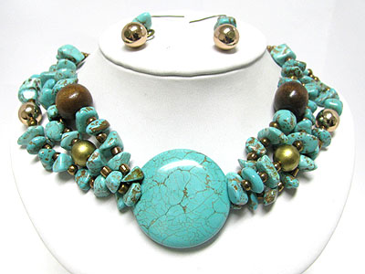 Round turquoise and mixed chip stone necklace set