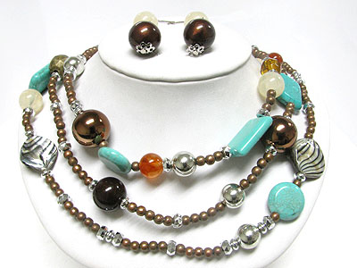 Turquoise and multi seed bead necklace set