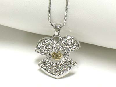 Made in korea whitegold plating crystal dangling heart pendant necklace