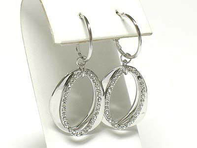 Made in korea whitegold plating double layer crystal oval disk earring