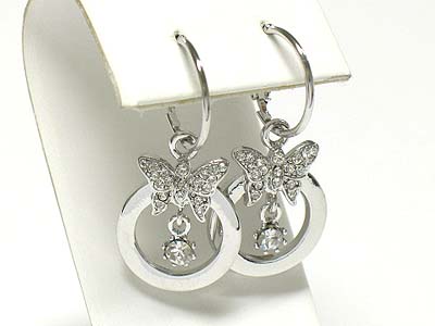 Made in korea whitegold plating crystal butterfly and round drop earring