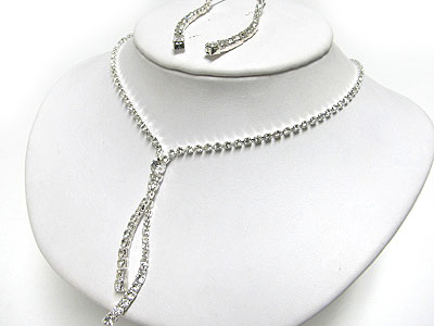 Long two line y drop rhinestone necklace and earring set