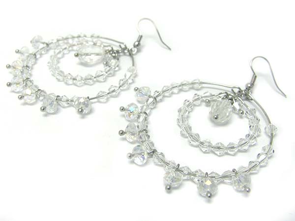 Facet glass stone deco doubole hoop drop earring - hoops