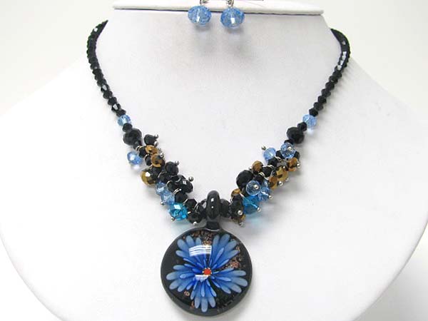 Murano round pendant crystal cut glass beads necklace earring set?