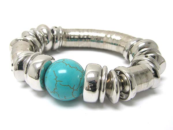 Turquoise stone ball and thick snake chain bracelet