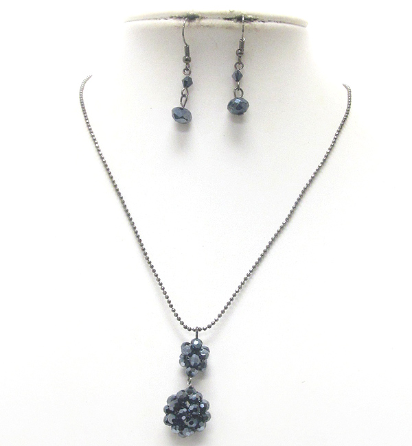 Dual facet glass beads cluster ball drop neckalce earrng set