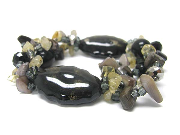 Ceramic and natural chip stone stretch bracelet