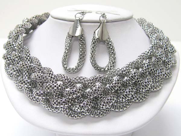 Braided metal tube chain neckale earring set