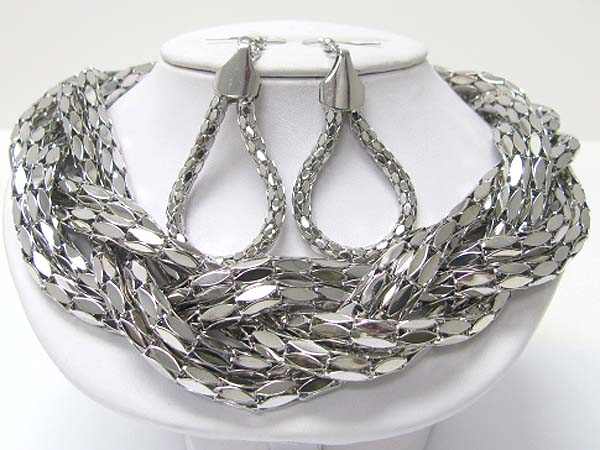 Braided metal tube chain neckale earring set