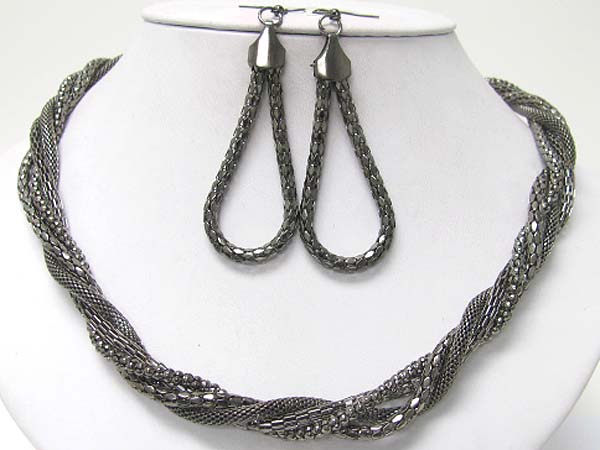 Braided metal tube chain neckale earring set