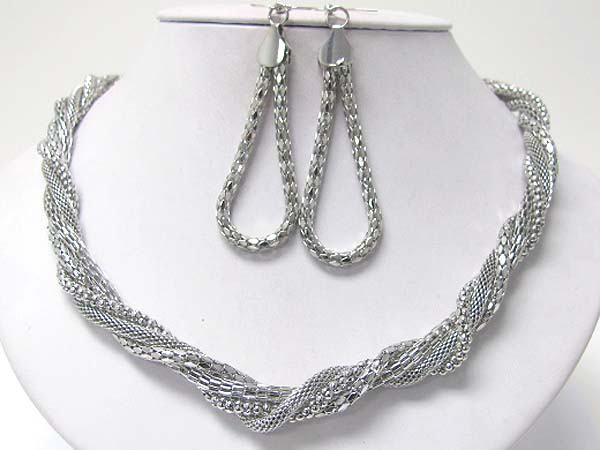 Braided metal tube chain neckale earring set