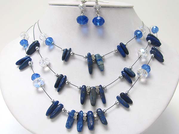 Triple row see shell necklace earring set