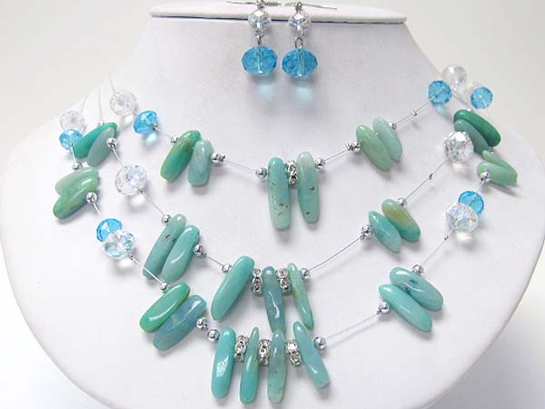 Triple row see shell necklace earring set