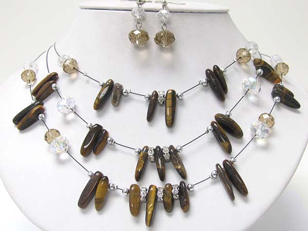 Triple row see shell necklace earring set