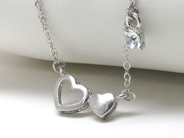 Made in korea whitegold plating crystal and dual heart link necklace -valentine