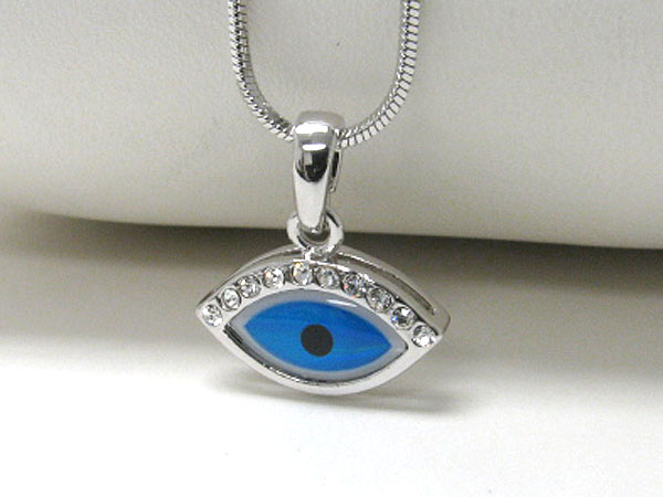 Made in korea whitegold plating crystal stud evil eye pendant necklace