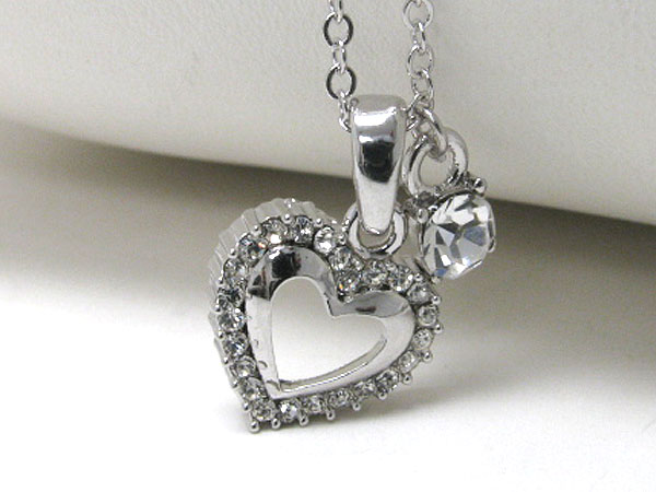 Made in korea whitegold plating crystal stud heart pendant necklace