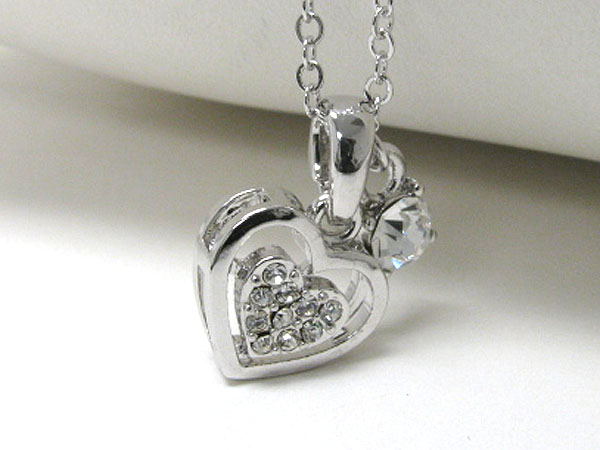 Made in korea whitegold plating crystal stud heart pendant necklace -valentine