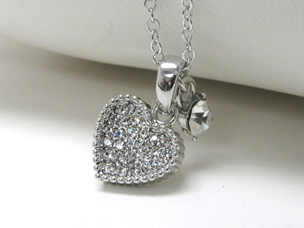 Made in korea whitegold plating crystal stud heart pendant necklace