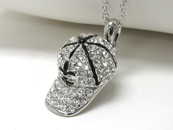 Made in korea whitegold plating crystal stud miniature baseball cap pendant necklace