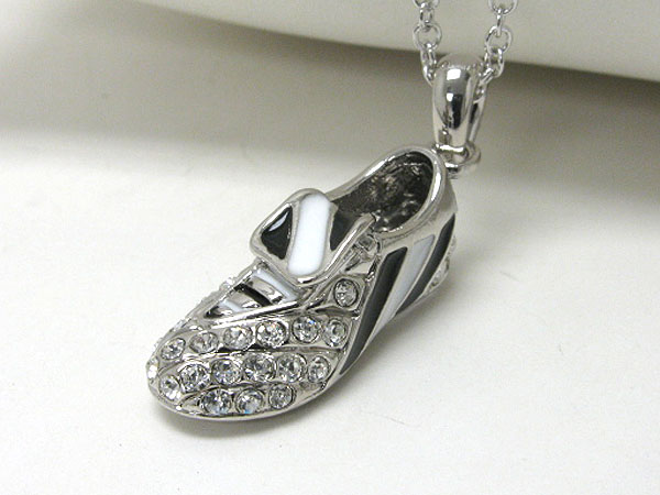 Made in korea whitegold plating crystal stud sports shoe pendant necklace