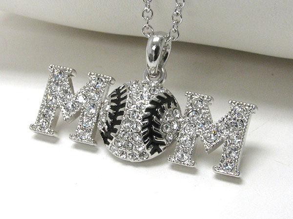 Made in korea whitegold plating crystal stud baseball mom pendant necklace